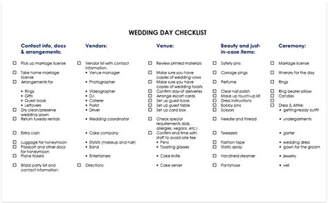 Wedding day checklist free pdf download day of wedding checklist.