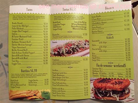 Menu at El Rey del Taco restaurant, Hammond