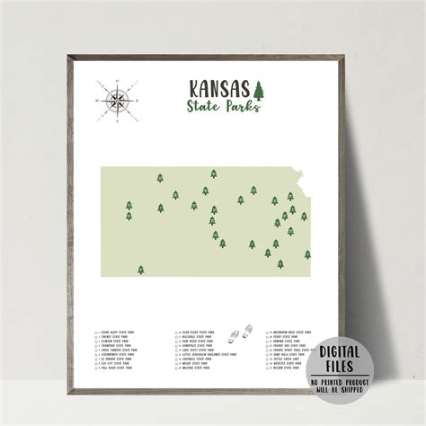 Kansas State Parks Map | Gift For Hiker | Kansas Map | Digital Print ...