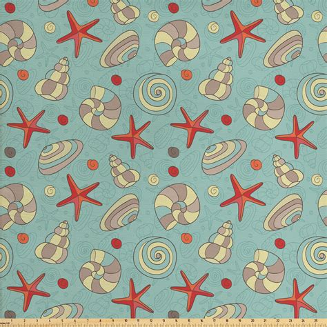 Shell Fabric by The Yard, Nautical Nursery Theme Cartoonish Different ...