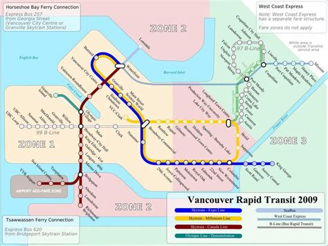 Skytrain zone map - Vancouver skytrain zone map (British Columbia - Canada)