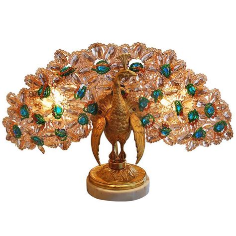 Vintage Peacock Lamps | Antique Bronze and Crystal Peacock Lamp, c ...