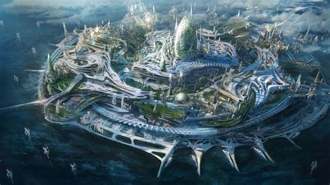 digital art, Science fiction, Island, Futuristic city Wallpapers HD ...