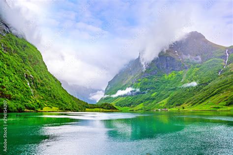 Norway is an amazing nature. Landscape Naeroyfjord fjord and mountains ...