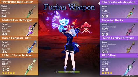 Furina Weapon Comparison Mistsplitter,Jade,Festering,Haran,Foliar,Etc ...