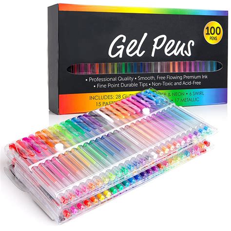 100 Pcs Gel Pen Set Colored Gel Pens WaterColoring Pen Gifts for Kids ...