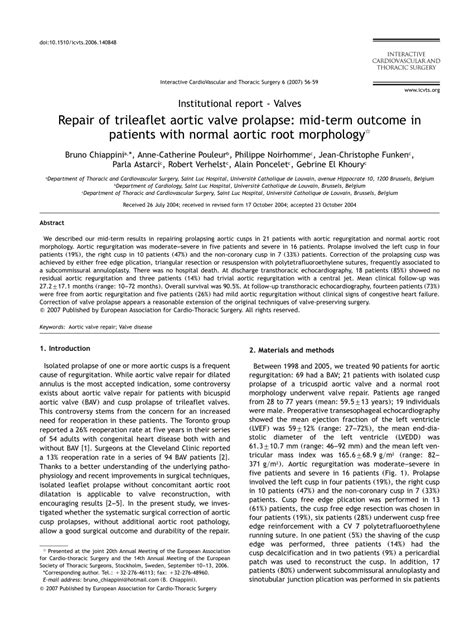 (PDF) Repair of trileaflet aortic valve prolapse: Mid-term outcome in ...