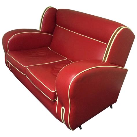 Art Deco Red Leather Sofa at 1stDibs