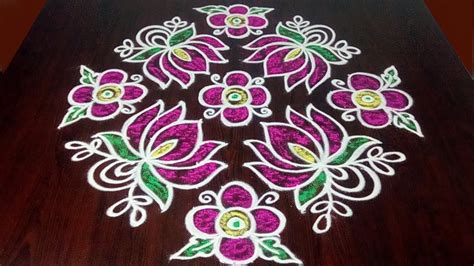 Colourful Lotus Rangoli With 16 x 2 x 2 Dots || Louts Flower Rangoli ...