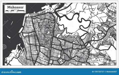 Makassar Indonesia City Map in Black and White Color. Outline Map Stock ...