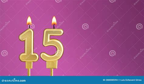 Birthday Card with Candle Number 15 - Purple Background Stock Photo ...