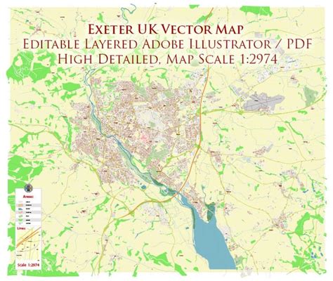 Exeter UK Map Vector City Plan High Detailed Street Map editable Adobe ...