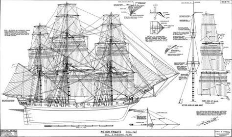 40-Gun Frigate (Circa 1790) - Complete Sail and Rigging Plan | Brown ...