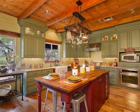 Rustic Kitchen with Green Cabinets Design Ideas & Remodel Pictures | Houzz