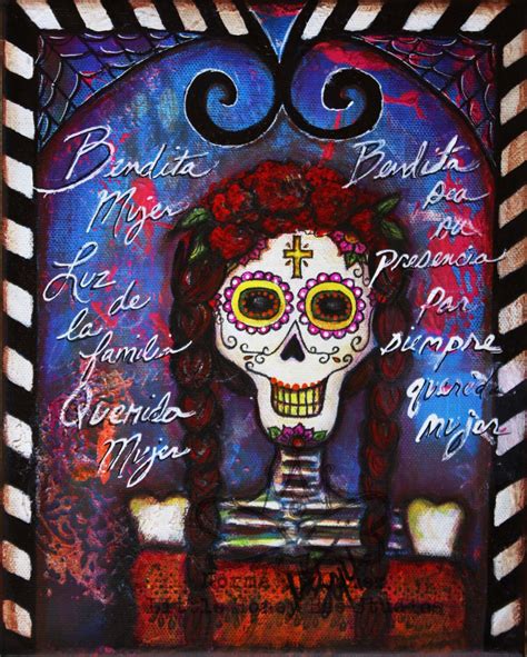 Original Dia De Los Muertos Canvas Art Wall Decor Bendita