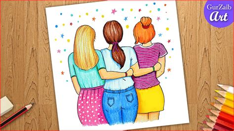 Friendship day drawing easy way || Best friends forever card || step by ...