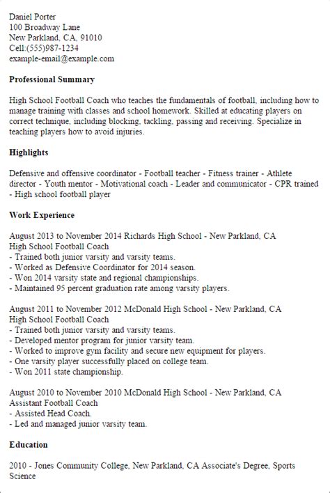 High School Football Coach Resume Example