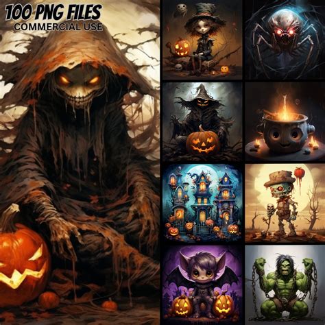 Scary Halloween Creatures Illustrations 100 PNG Clipart - Etsy