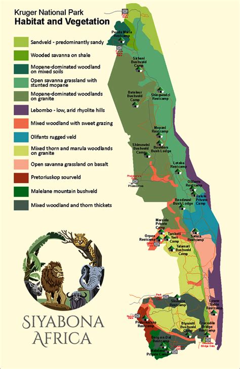 Map of Vegetation & Camps in Kruger Park