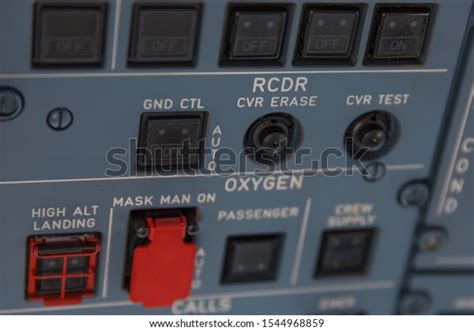 Passenger Airplane Cockpit Voice Recorder Switches Stock Photo ...