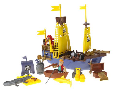 Toy Pirate Ship Playset w/ Ship, Pirates, Cannons, Treasure, Weapons ...