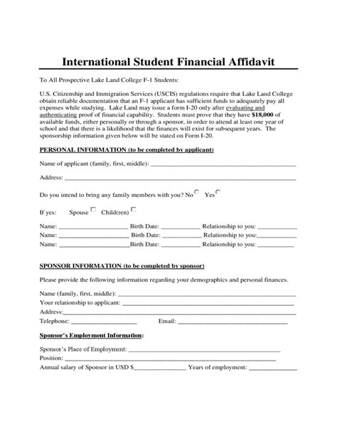 International Student Financial Affidavit - Lake Land College Free Download