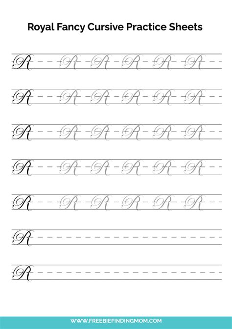 Printable Cursive Alphabet Practice Sheets: Royal Fancy Capital R