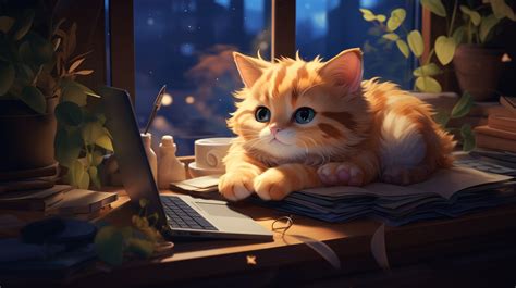 Cute Orange Cat HD Desktop Wallpaper by Laxmonaut em 2024