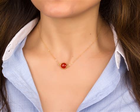 Carnelian Necklace - Single Stone Necklace - Carnelian Pendant