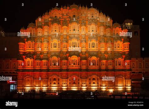 Horizontal View Of Hawa Mahal At Night Stock Photo - Alamy