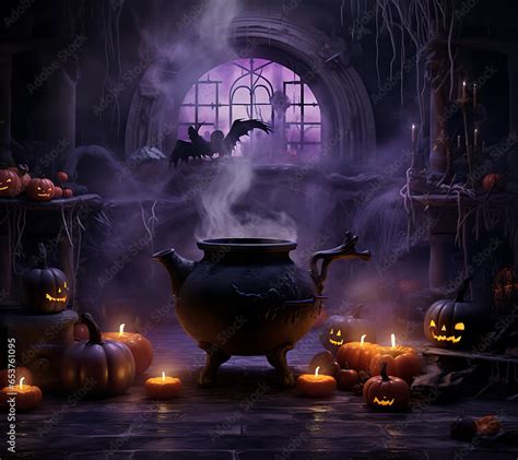 halloween pumpkin and the witch's cauldron , ai generated Stock ...