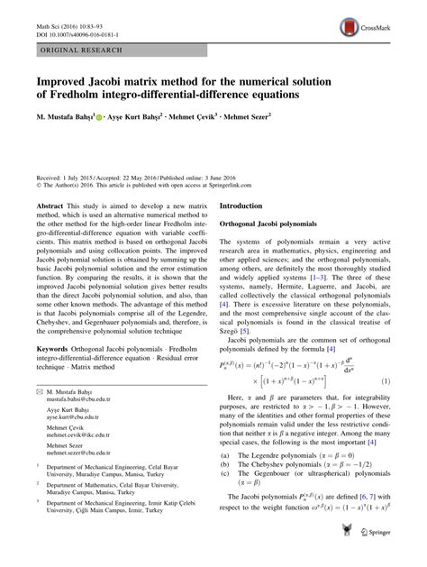 (PDF) Improved Jacobi matrix method for the numerical solution of ...