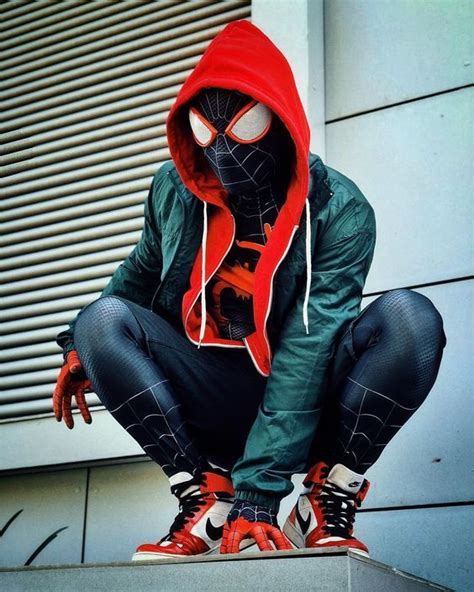 Into The Spider Verse Miles Morales Hoodie | Spiderman cosplay, Miles ...