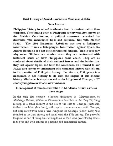 Brief History of Conflict in Mindanao & Sulu | Norodin Alonto Lucman ...