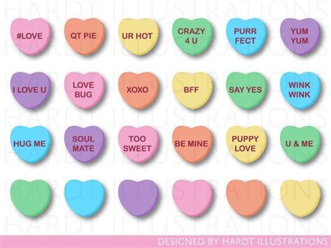 Classic Candy Heart Clipart, Conversation Hearts, Valentine Clipart ...