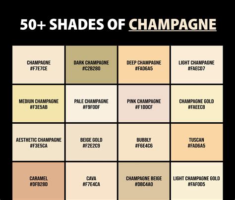 Here are all the various shades of champagne color, including names and ...