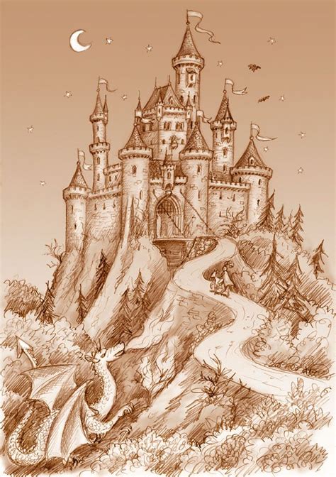 Castle drawing, Fantasy castle, Castle painting