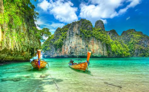 Download Cliff Thailand Vehicle Boat HD Wallpaper