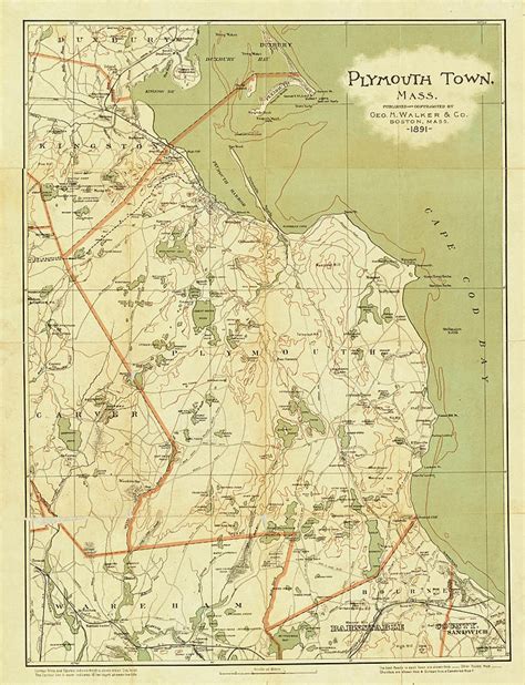 1891 Plymouth Massachusetts Historical Map in Color Plymouth Town ...