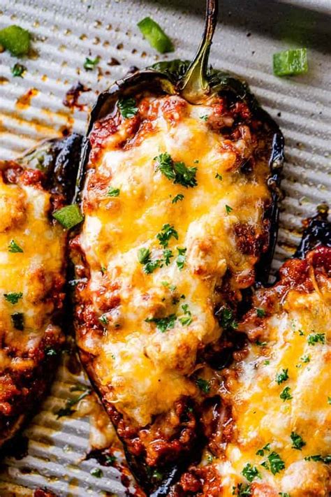 Easy Chili Stuffed Poblano Peppers Recipe | Diethood