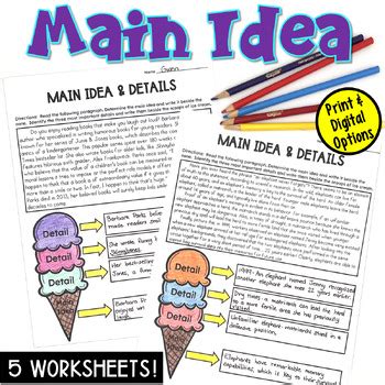 Main Idea Worksheets with Graphic Organizers in PDF and Digital by Deb ...