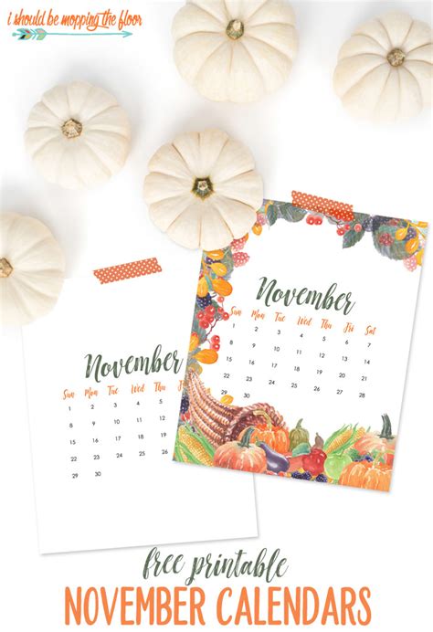 Free November Calendar Printable | i should be mopping the floor