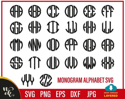 Circle Monogram Letters SVG Monogram SVG Font Clip Art | Etsy