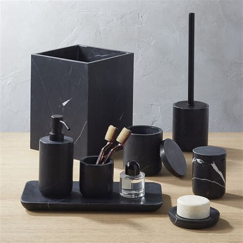 Nexus Black Marble Wastebasket + Reviews | CB2 | Black bathroom ...