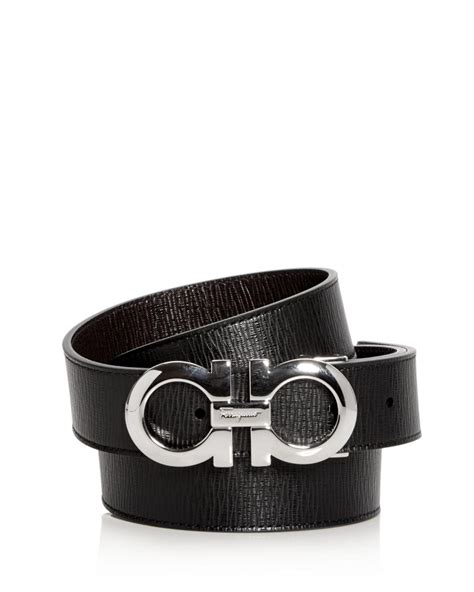 Ferragamo Men's Revival Textured Reversible Belt With Shiny Rhodium ...