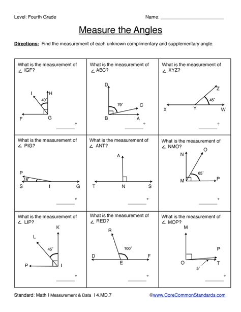 Supplementary And Complementary Angles Worksheets