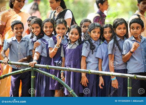 Different Indian School Children in Traditional Uniforms Pose Smiling ...