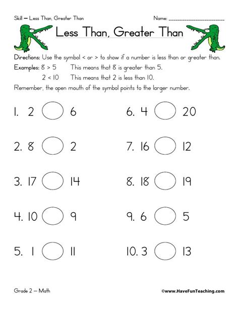 Greater Than Less Than Free Printable Worksheets