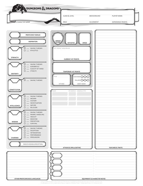 Dnd 5e Printable Character Sheet