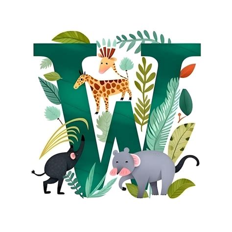 Premium AI Image | Wild animals alphabet Letter W with exotic plants ...